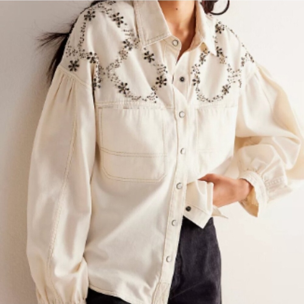 NWOT Free People We The Free Star Studded Shirt Size Large